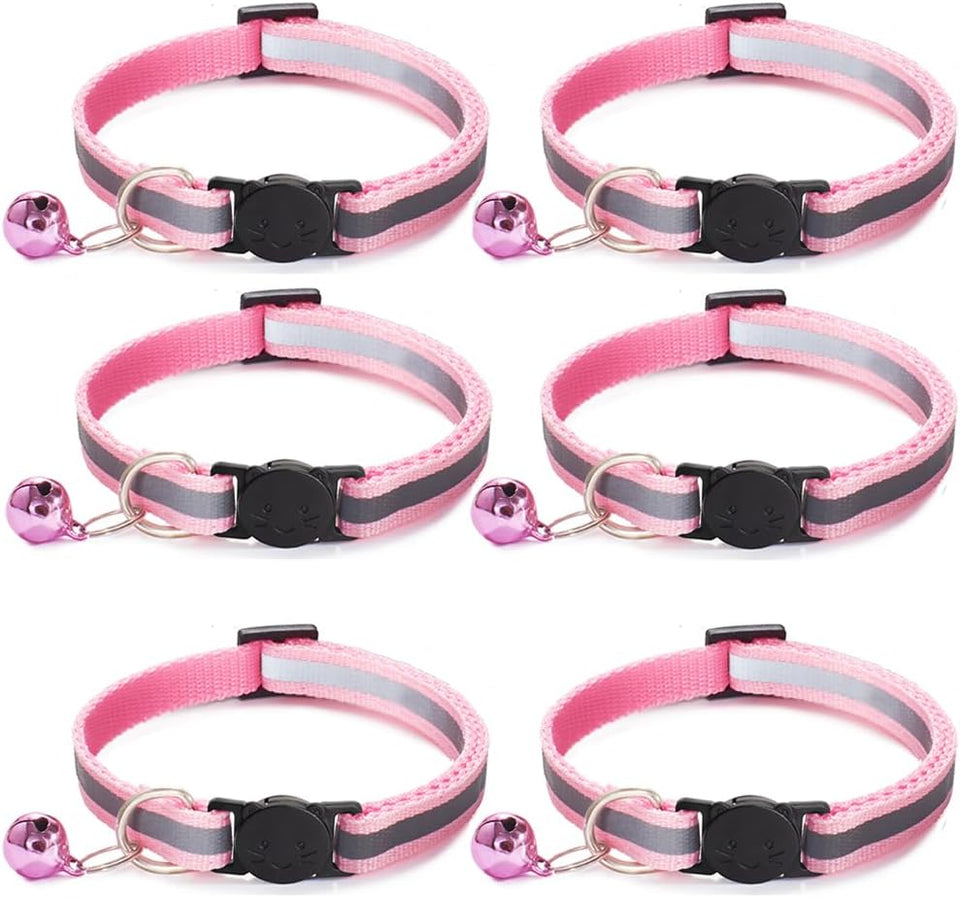 Nylon 6 Pack Reflective Cat Collar with Bell and Breakaway Buckle Adjustable 19-32cm Mixed Colors