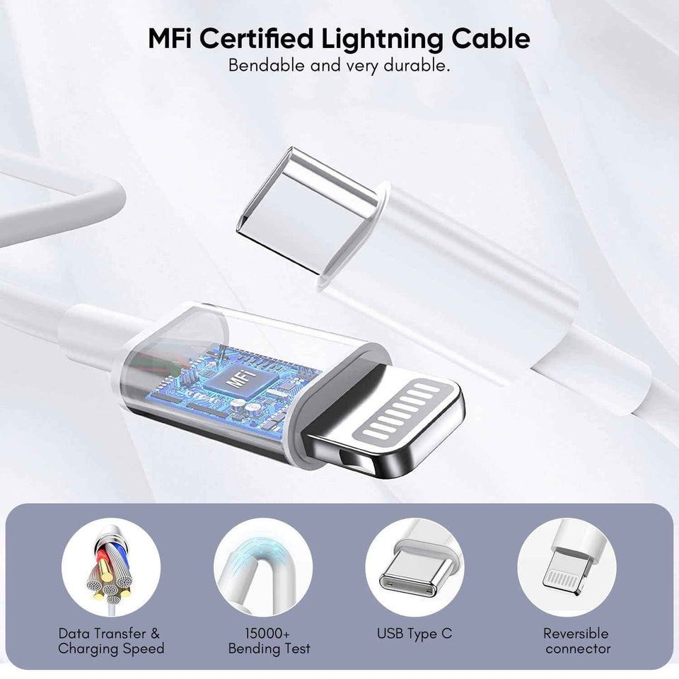 10FT iPhone Fast Charger,[Apple MFi Certified] 2Pack PD Dual Apple Fast Charger USBC Charge Block 10Foot Lightning Cable Cord Quick Charging for iPhone 14/Pro/Pro Max/Plus/13/12/11/XS/XR/X/SE2022/iPad