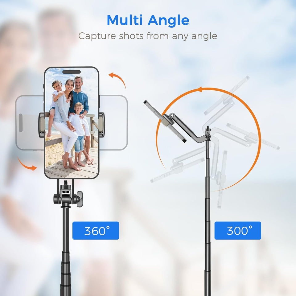 Selfie Stick Travel Tripod for Cell Phone with Remote Control and Phone Holder, Extendable Selfie Stick for iPhone, iPhone Tripod for Video Recording, 50 Inch, Black