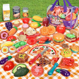 Pretend Play Food for Kids Kitchen, 78Pc Cutting Toy Food with Storage Bag