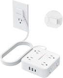 TESSAN 5 Ft flat plug extension cord with 3 USB, 8 outlets, 900J surge protection for office, dorm room essentials