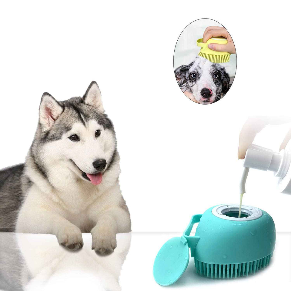 elegx pet grooming bath massage brush yellow soft silicone bristle for long short haired dogs cats shower