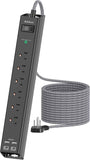 Surge Protector Power Strip - Extension Cord with Addtam 6 AC Outlets 4 USB (2 USB-C Ports), 1875W/15A, Flat Plug with Overload Surge Protection, Outlet Extender for Home Office Dorm Room Essentials