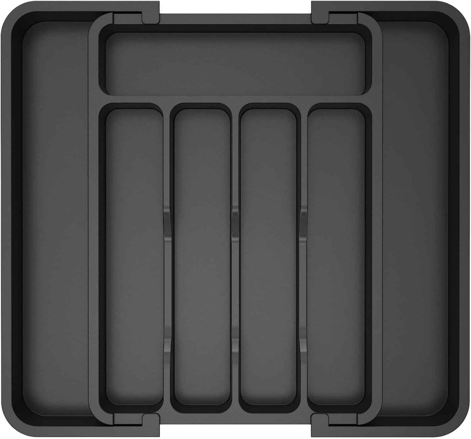 Lifewit Large Silverware Drawer Organizer, Expandable Utensil Tray for Kitchen, BPA Free Flatware and Cutlery Holder, Adjustable Plastic Storage for Spoons Forks Knives, Large, Black