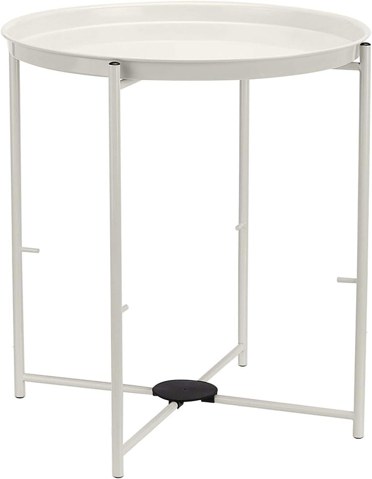 Storage End Table, Side Table with Cloth Basket, White/Heather Gray, 17.7"L x 17.7"W x 18.9"H