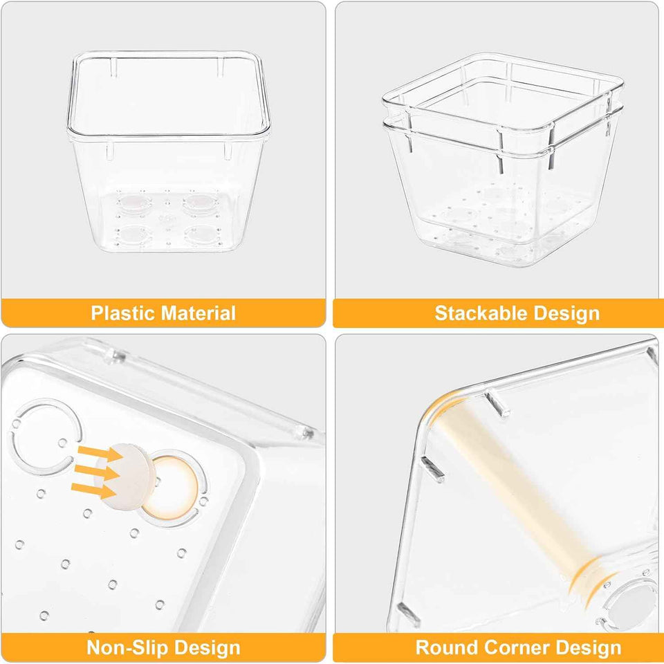 smartake 13-piece clear drawer organizers with non-slip silicone pads, 5-size desk bathroom organizer trays for makeup, jewelries, utensils storage in bedroom dresser, office and kitchen
