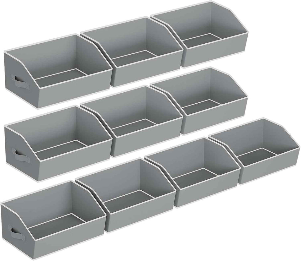 Closet Organizers Bins 6 Packs - Large Closet Shelf Organizer with Handles, Fabric Trapezoid Storage Bins, Collapsible Storage Cubes for Clothes, Towels, Light Gray