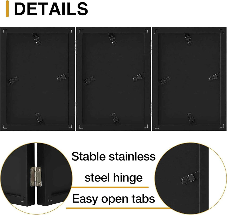 decorUhome Triple 4x6 Picture Frame Vertical, Engineered Wood Trifold Photo Frame with Plexiglass for Tabletop Display, 4x6, Black
