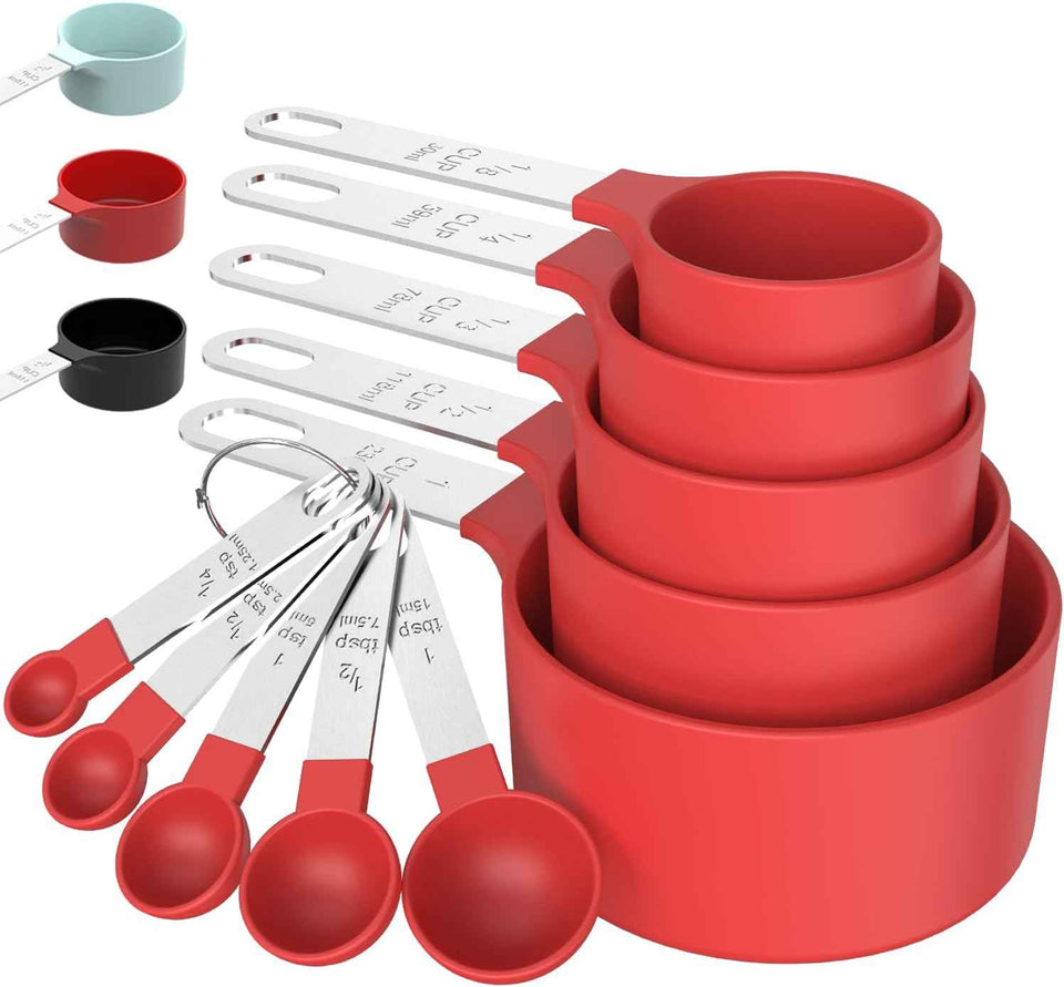 TILUCK Measuring Cups & Spoons Set, Stackable Cups and Spoons, Nesting Measure Cups with Stainless Steel Handle, Kitchen Gadgets for Cooking & Baking (Black)