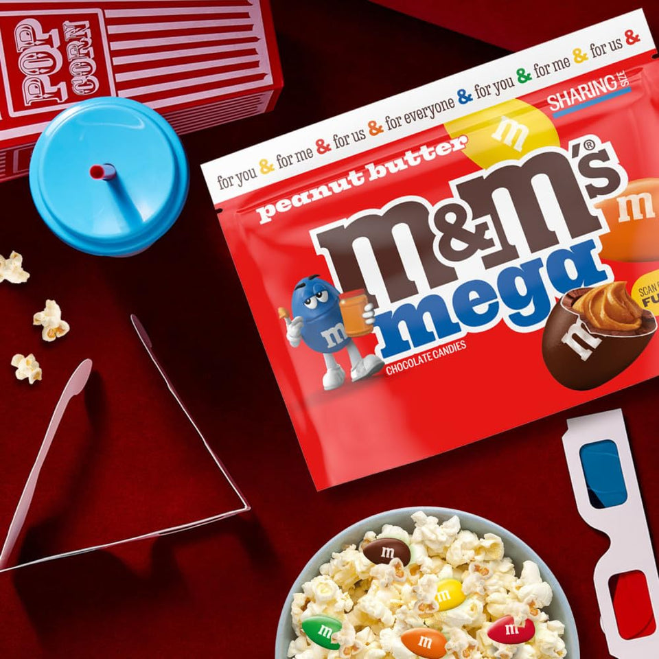 M&M'S Mega Peanut Butter Chocolate Candy, Sharing Size, 8.6 Oz Resealable Bag