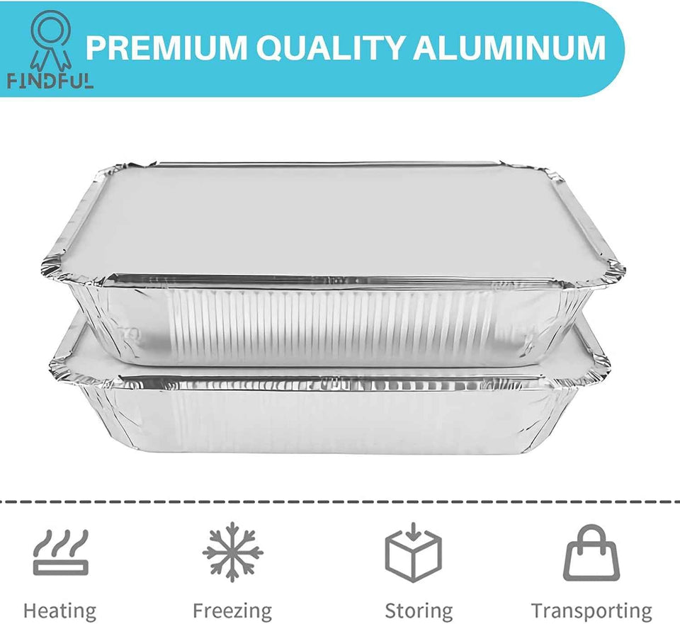 50-Pack Aluminum Foil Pans with Lids, 8.5"×6", 2.25 LB Capacity, Disposable Tin Foil Pans for Baking, Meal Prep and Freezer, Takeout
