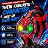 Accutime Marvel Spiderman Kids Digital LCD Wrist-Watch with Red, Green, and Yellow LED Light Show and Popper Strap for Boys, Girls, and Toddlers - Perfect for Learning Time and Fun