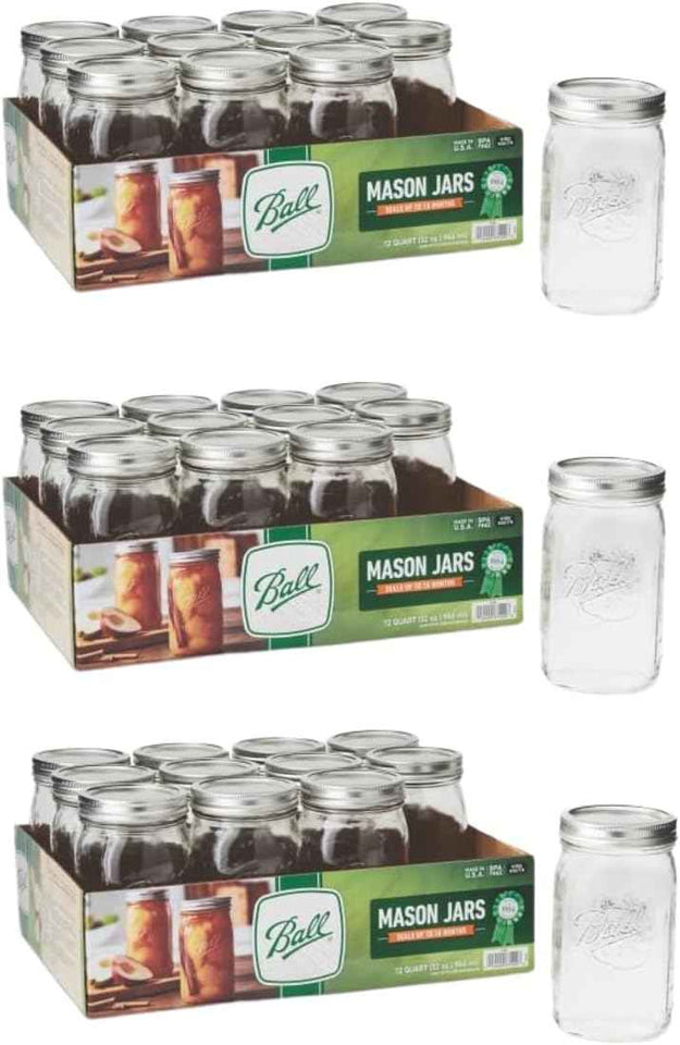 Ball Wide Mouth Glass Mason Jars with Lids and Bands, Used for Canning, Pickling, Juice, Jam, Jelly, Quart Size 32 Ounce (Pack of 2)