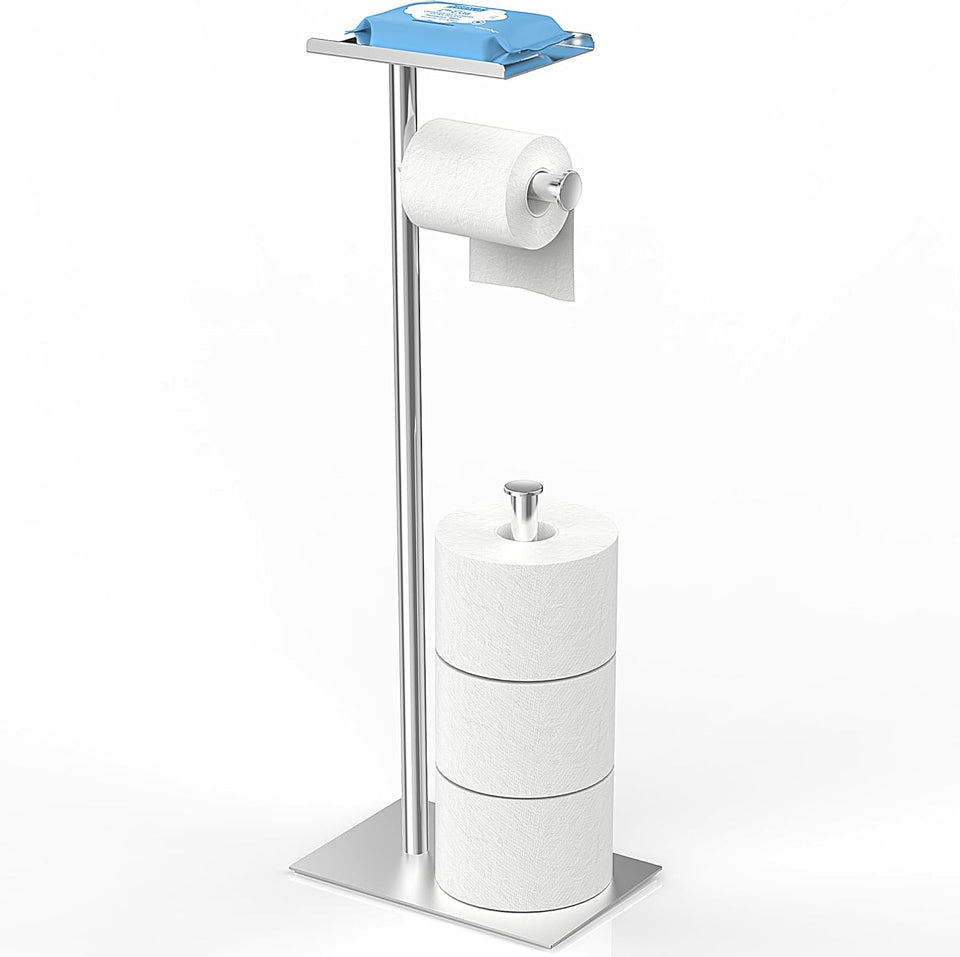 CISILY Black Toilet Paper Holder Stand with Phone Shelf: Multifunctional Bathroom Storage and Decor