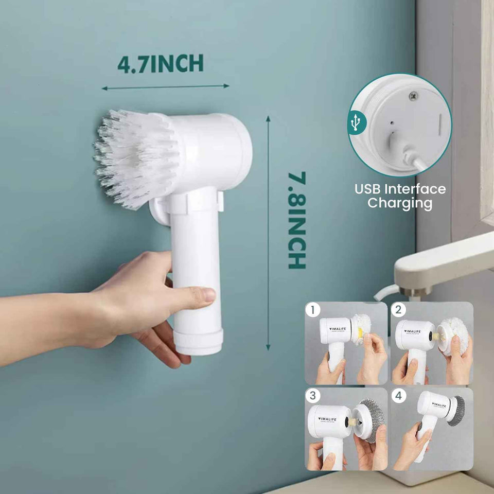 vimalife electric spin scrubber cordless ipx6 waterproof 5 replaceable heads for bathroom tile car wash kitchen cleaning
