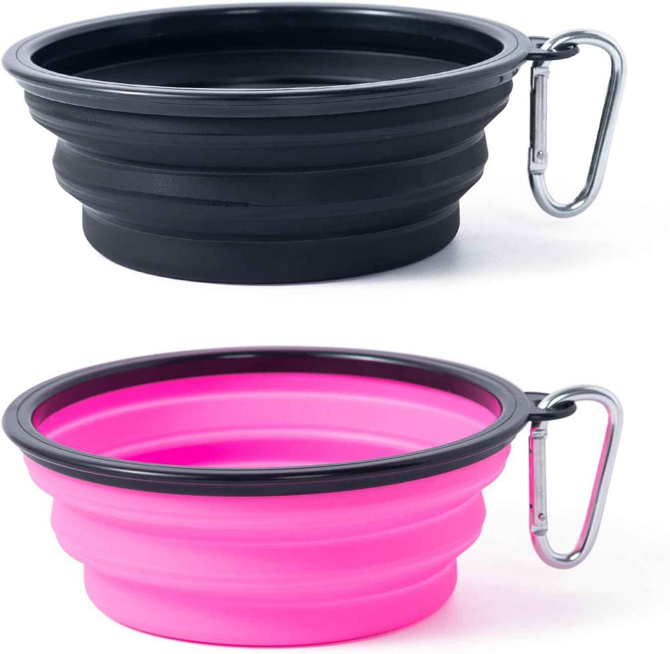 Dog Bowl Pet Collapsible Bowls, 2 Pack for Cats Dogs, Portable Pet Feeding Watering Dish for Walking Parking Traveling with 2 Carabiners (Small, Blue+Green)