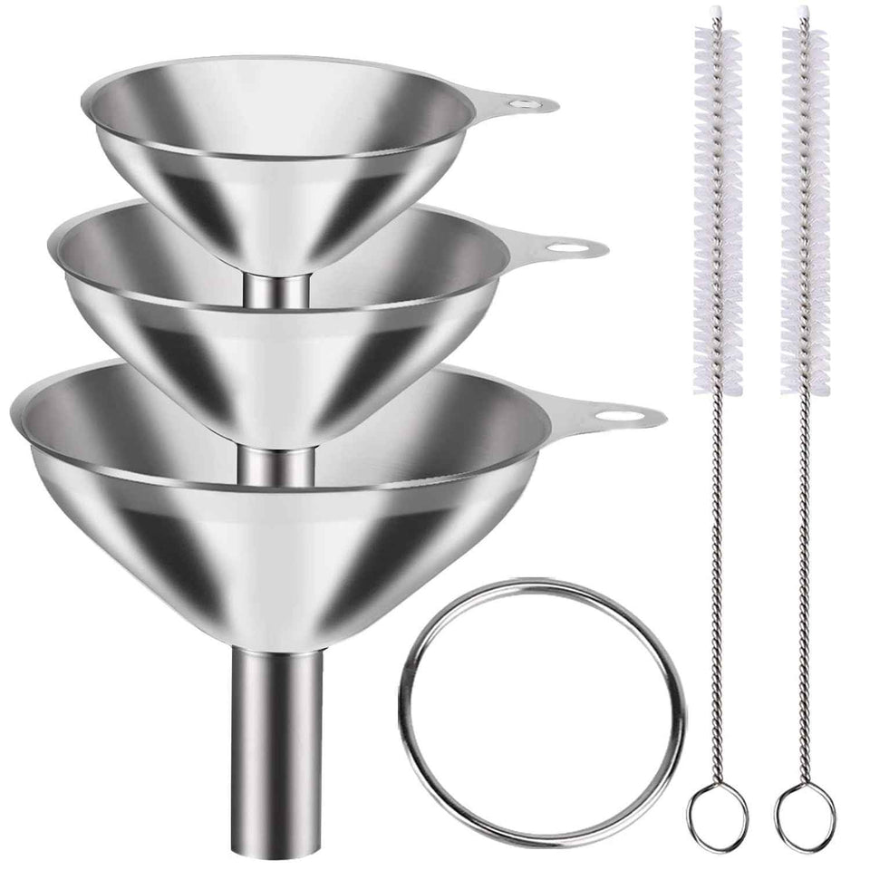 Premium Metal Stainless Steel Funnel Set of 3 with Food Grade Material and Convenient Handle Design