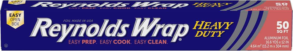 Reynolds Wrap Heavy Duty Aluminum Foil Roll, Thick Heavy Duty Foil for Added Strength and Durability, Secure Easy Open and Close Tab, 12 Inches Wide, 50 Sq. Ft.