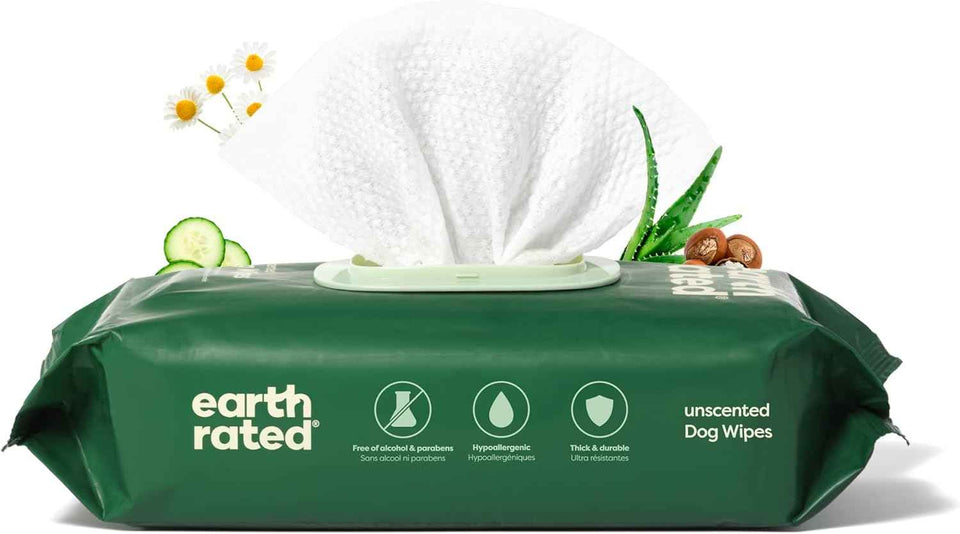 Earth Rated Pet Wipes for Dogs and Cats, Hypoallergenic, Unscented, 100 Count for Grooming Paws and Body