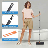 3-in-1 Scrub Brush with Long Handle, Squeegee, and Broom for Cleaning Floors, Walls, Decks, and More