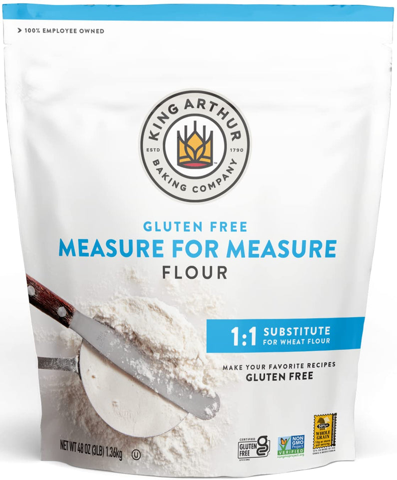 king arthur measure for measure gluten-free flour, 1:1 substitute for wheat flour, non-gmo, kosher certified, 3 lbs