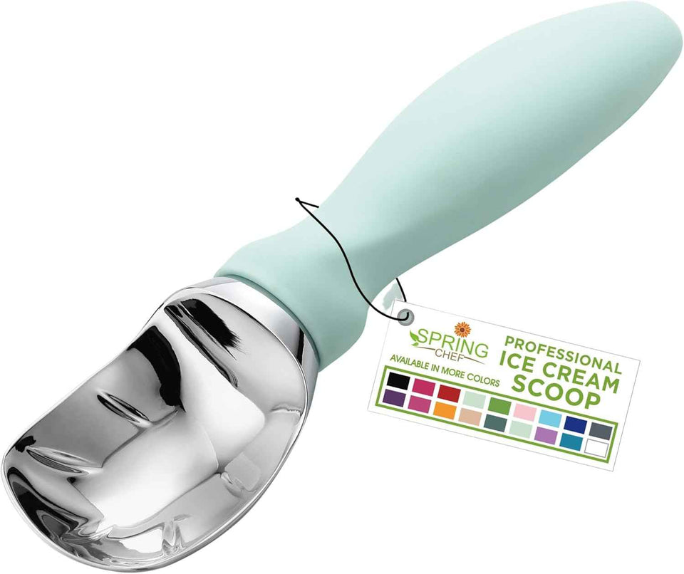 Spring Chef Heavy Duty Ice Cream Scoop with Comfortable Handle - Professional Ice Cream Scooper for Gelato, Sorbet, Cookie Dough, Melon, Frozen Yogurt - Dishwasher Safe Metal Kitchen Tool - Black