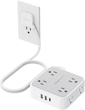 TESSAN 5 Ft flat plug extension cord with 3 USB, 8 outlets, 900J surge protection for office, dorm room essentials