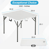 FDW 34" Folding Card Table Plastic Table Portable Square Height Dining Table Perfect for Party and Parties Backyard Events, White