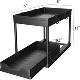 DEKAVA Under Sink Organizer 2 Pack, Bathroom Cabinet Organizer, 2 Tier Sliding Cabinet Basket Organizer Drawer, Multi-Purpose Bath Collection Baskets for Bathroom (Black)