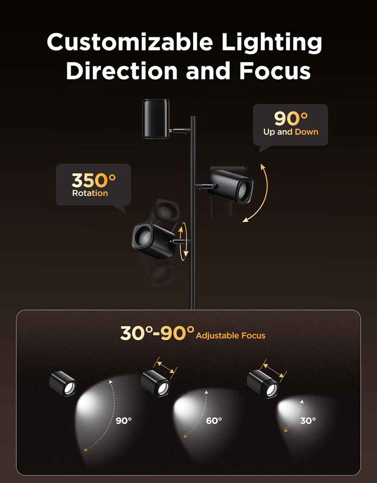 govee tree floor lamp with luminblend technology, 3 rotatable lights, standing lamp with 64 dynamic scenes, matter compatible