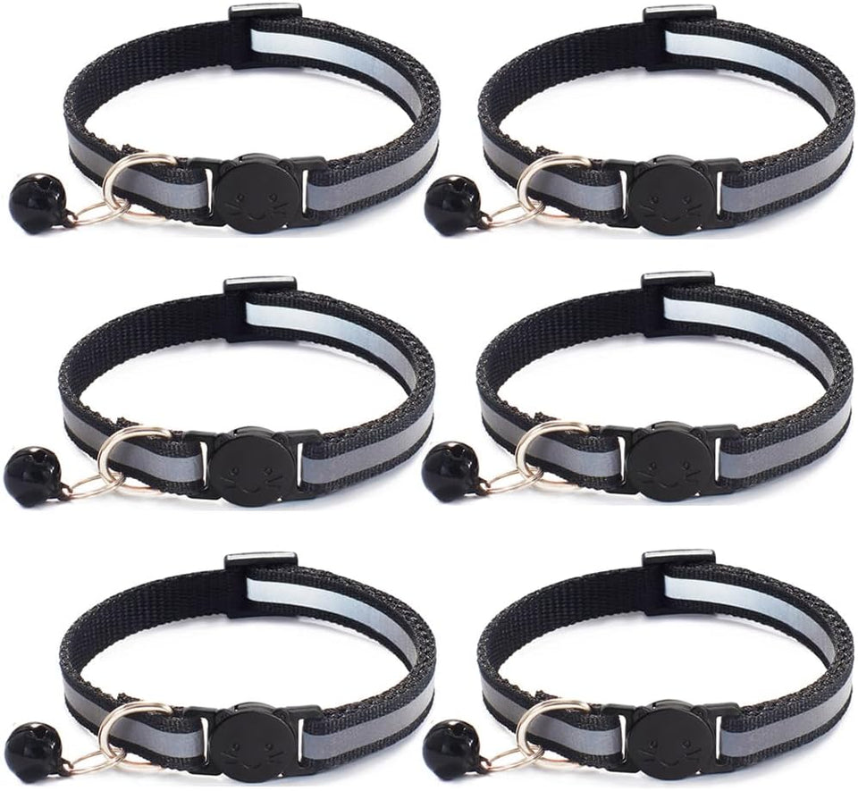 Nylon 6 Pack Reflective Cat Collar with Bell and Breakaway Buckle Adjustable 19-32cm Mixed Colors