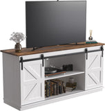 JUMMICO TV Stand for 65 Inch TV, Entertainment Center with Storage Cabinets and Sliding Barn Doors, Mid Century Modern Media TV Console Table for Living Room Bedroom (Bright White)