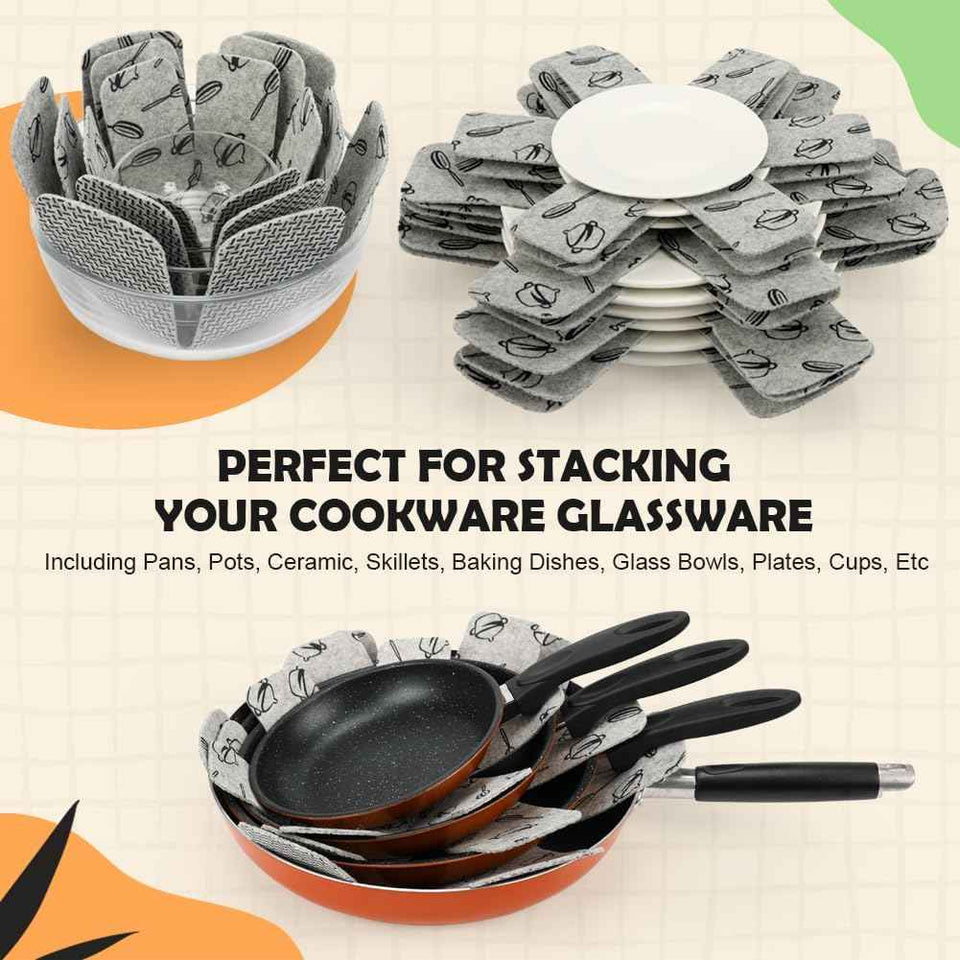 BOYAN Pot and Pan Protectors, Set of 12 and 3 Different Size, Cookware Protector Set/Felt Pots and Pans Divider Separator Pads Anti-Slip to Avoid Scratching or Marring When Stacking