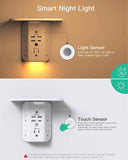 Mifaso 3-sided multi-plug power strip with shelf, night light, and surge protector, white