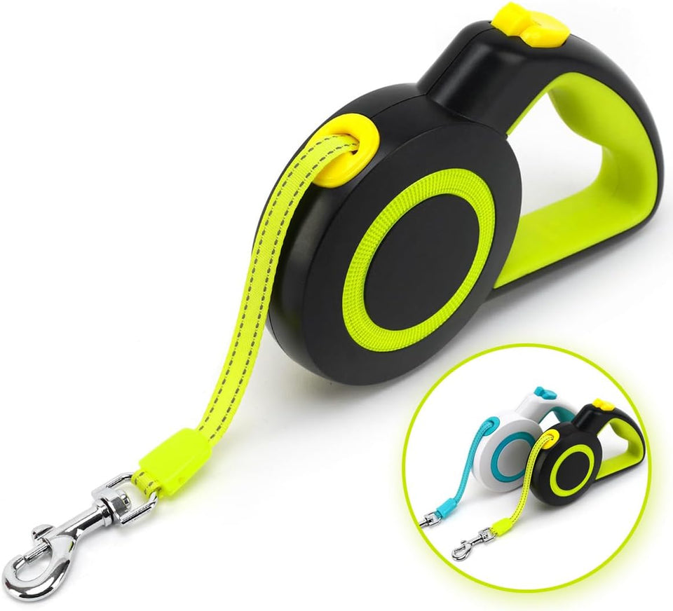 16ft retractable dog leash for small to medium dogs and cats up to 50lbs with stainless steel spring strong nylon tape and one-handed brake