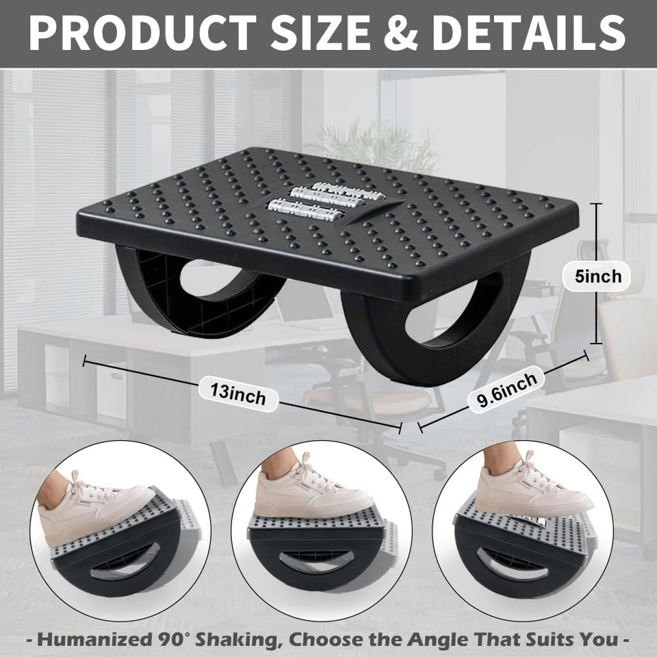 CasaZenith Foot Rest for Under Desk at Work - Ergonomic Foot Stools for Under Office Desk - Rocking Footrest with Roller Massager - Leg Rest for Chair, Computer Gaming -13" L x 9.6" W x 5" H