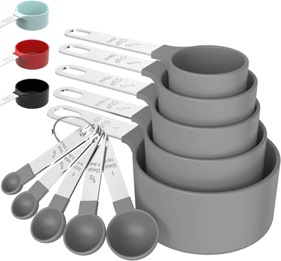 TILUCK Measuring Cups & Spoons Set, Stackable Cups and Spoons, Nesting Measure Cups with Stainless Steel Handle, Kitchen Gadgets for Cooking & Baking (Black)