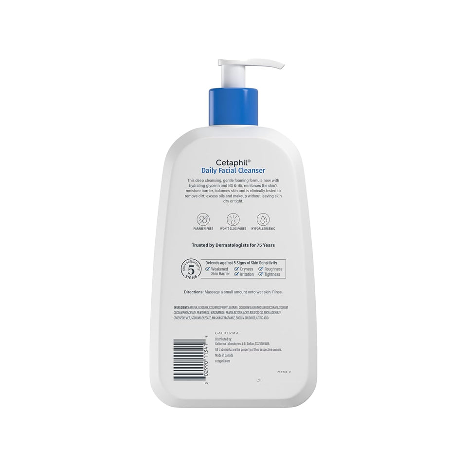 Cetaphil Face Wash, Daily Facial Cleanser for Sensitive, Combination to Oily Skin, 20 oz, Gentle Foaming, Soap Free, Hypoallergenic