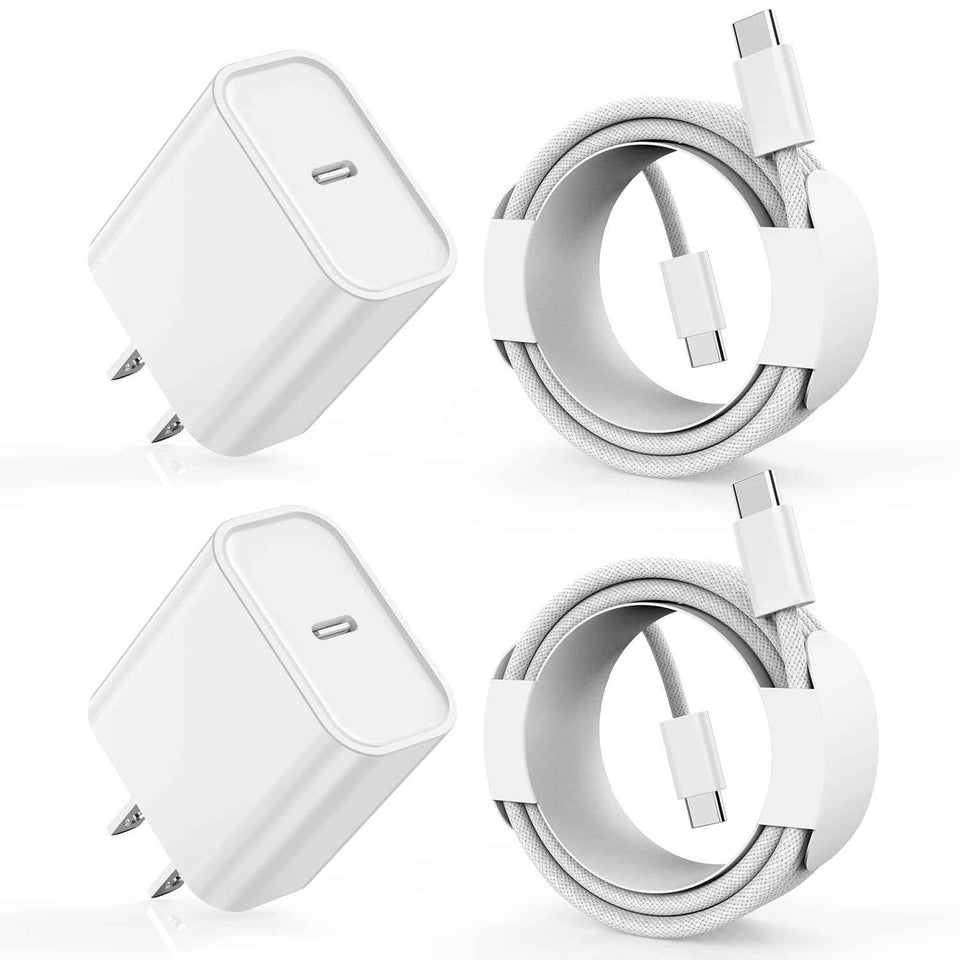 charge for iPhone 16/15 charger, 6ft usb-c to c woven cable, fast charging adapter, 2-pack