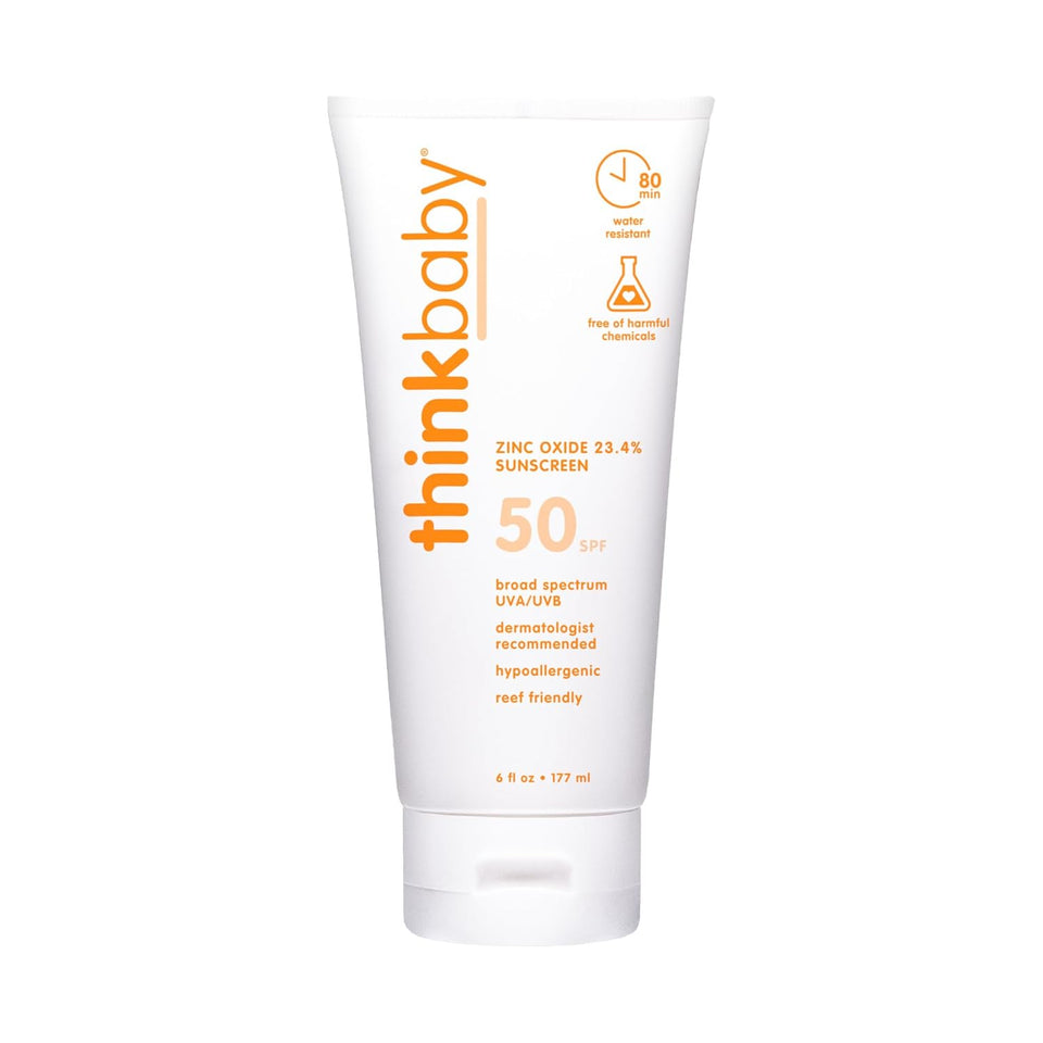 Thinkbaby SPF 50+ Baby Sunscreen, 6 Oz. – Safe, Natural Mineral Sun Cream for Babies - Water Resistant – Broad Spectrum UVA/UVB Sun Protection – Vegan Sunscreen for Kids