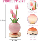 Rechargeable Cordless Touch Tulip Flower Table Lamp, 3-Color Infinitely Dimming Night Light with LED Artificial Tulips Decor (Pink)