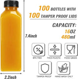 TOMNK 100pcs 16oz black plastic beverage containers with caps, funnel, and brush for juicing and smoothies
