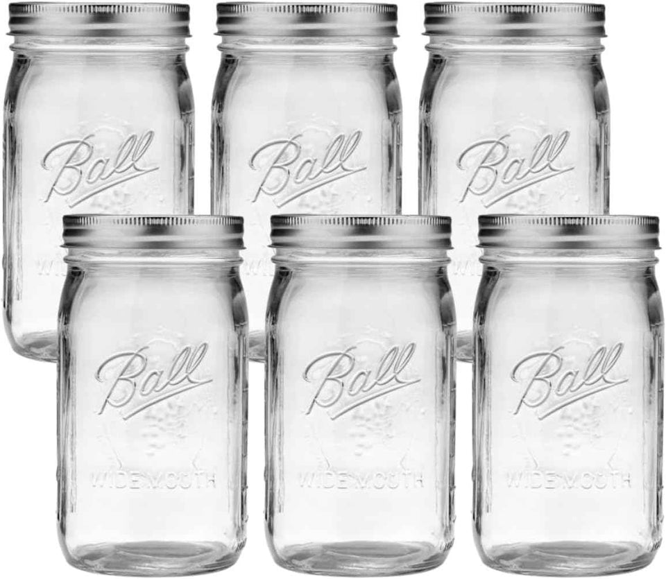 Ball Wide Mouth Glass Mason Jars with Lids and Bands, Used for Canning, Pickling, Juice, Jam, Jelly, Quart Size 32 Ounce (Pack of 2)