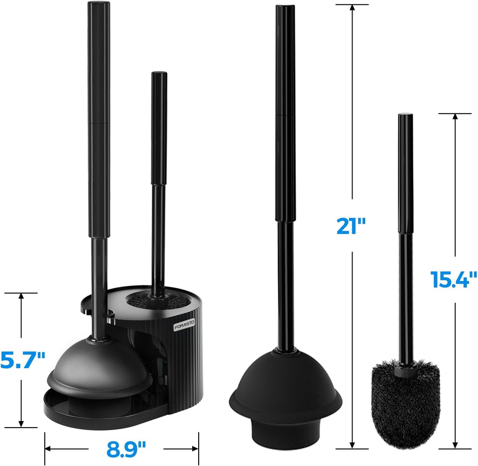 2-in-1 Toilet Plunger and Brush Set with Extended Handle for Bathroom Cleaning