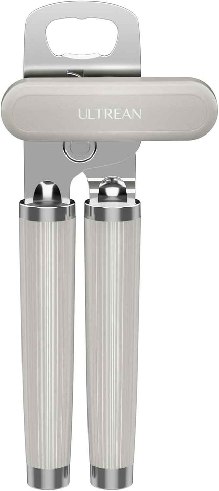 Ultrean Manual Can Opener Bottle Opener, Heavy Duty Stainless Steel Smooth Edge Manual Hand Held Can Opener With Soft Touch Handle, Rust Proof Oversized Handheld Easy Turn Knob (Black)