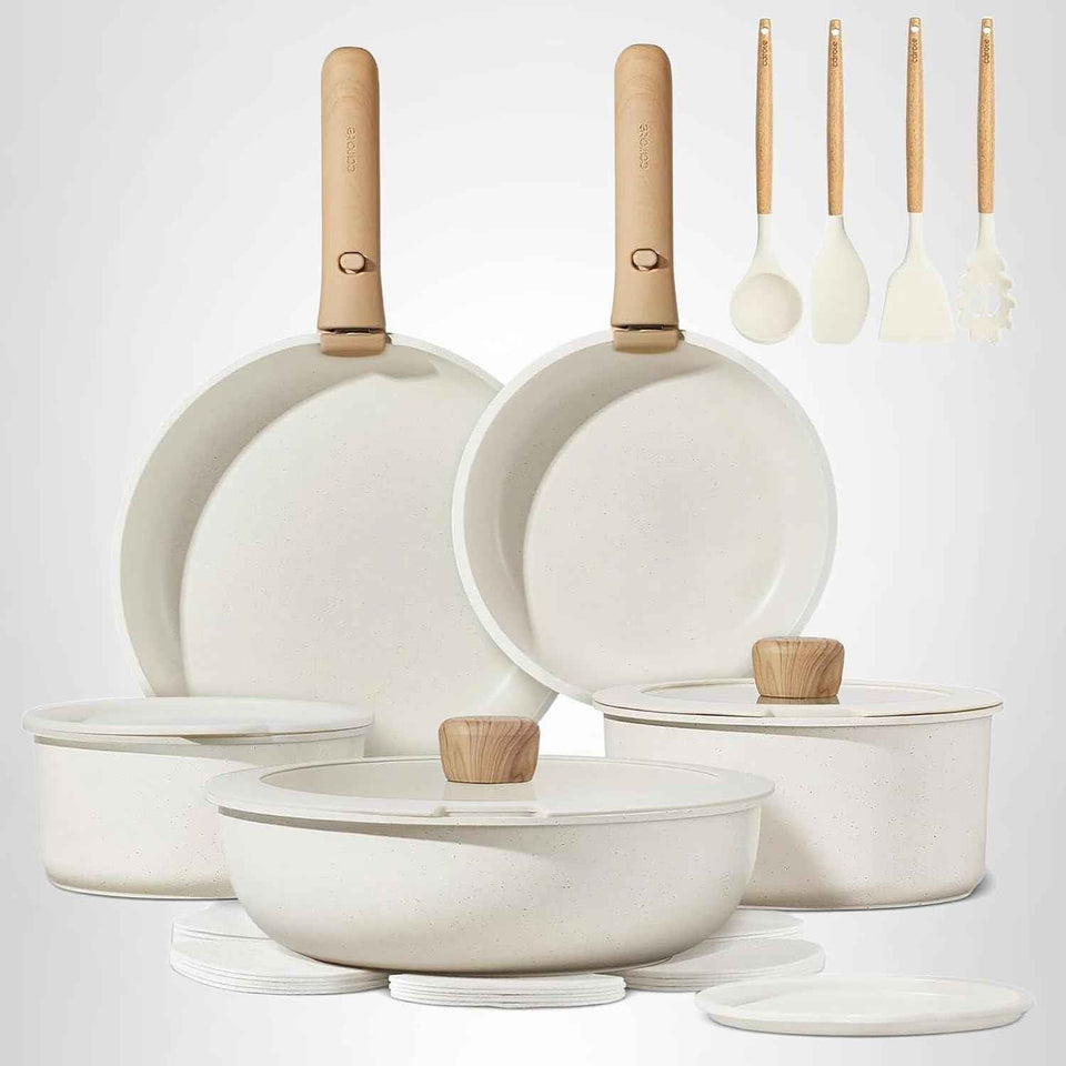 CAROTE 19pcs Pots and Pans Non Stick, Cookware Sets Detachable Handle, Induction Kitchen Pots and Pans,NonStick Cooking Set, Oven/Dishwasher/Fridge Safe, Space Saving