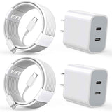 apple mfi certified 10ft iphone fast charger, 2-pack pd dual apple fast charger usbc charge block