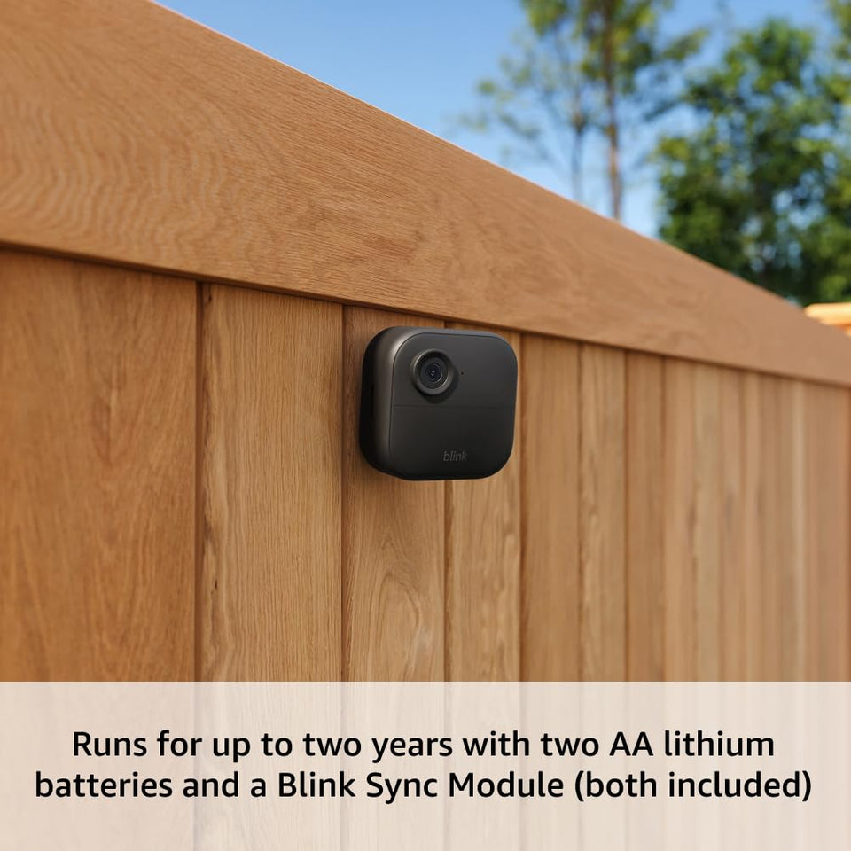 Blink Outdoor 4 – Wireless smart security camera, two-year battery life, 1080p HD day and infrared night live view, two-way talk. Sync Module Core included – 3 camera system