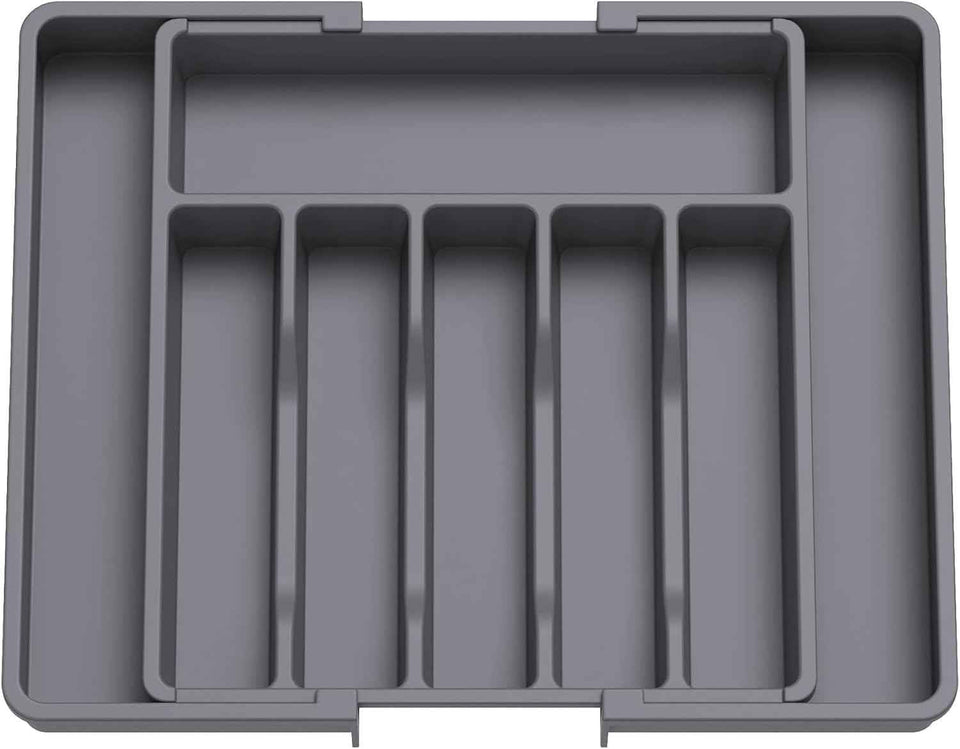 Lifewit Large Silverware Drawer Organizer, Expandable Utensil Tray for Kitchen, BPA Free Flatware and Cutlery Holder, Adjustable Plastic Storage for Spoons Forks Knives, Large, Black