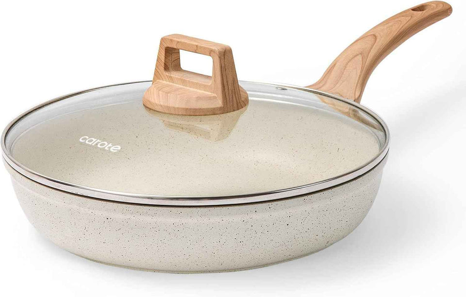CAROTE Non Stick Frying Pan Skillet, Nonstick Granite Fry Pan with Glass Lid, Egg Pan Omelet Pans, Stone Cookware Chef's Pan, PFOA Free (Classic Granite, 10-Inch)